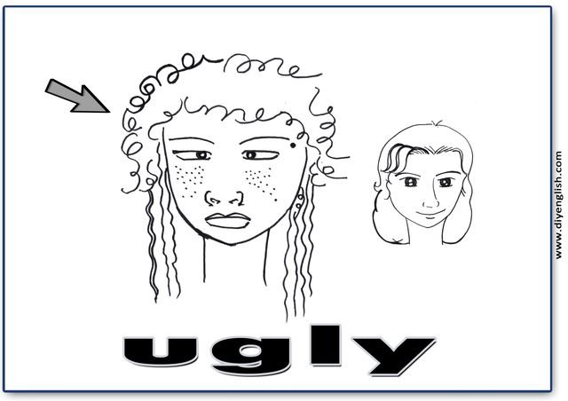 ugly – English word flashcard