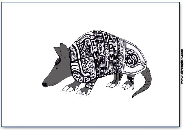 armadillo – Blank – colour & write flashcard
