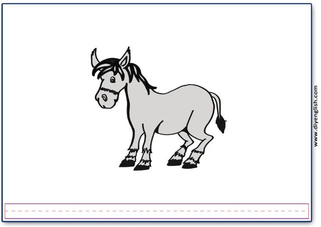 donkey – Blank – colour & write flashcard