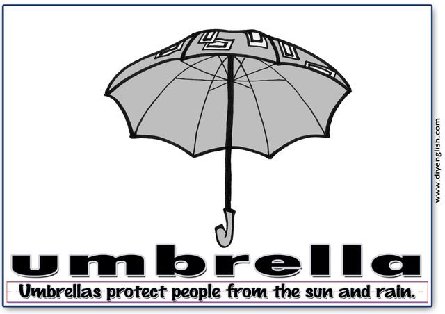 umbrella – Word & fun-fact sentence flashcard