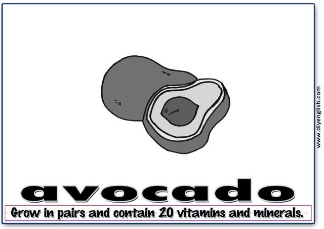 avocado – Word & fun-fact sentence flashcard
