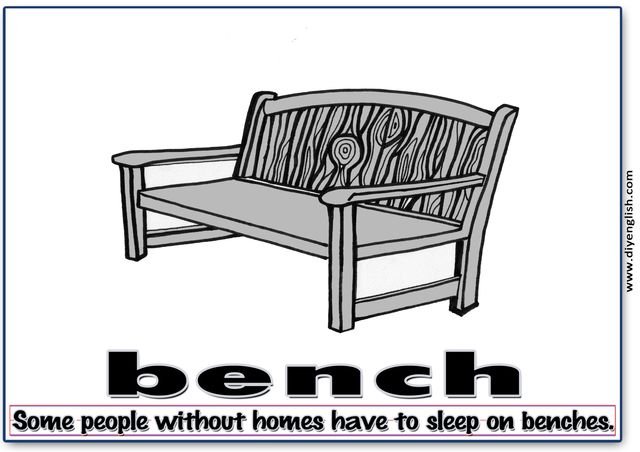 bench – Word & fun-fact sentence flashcard