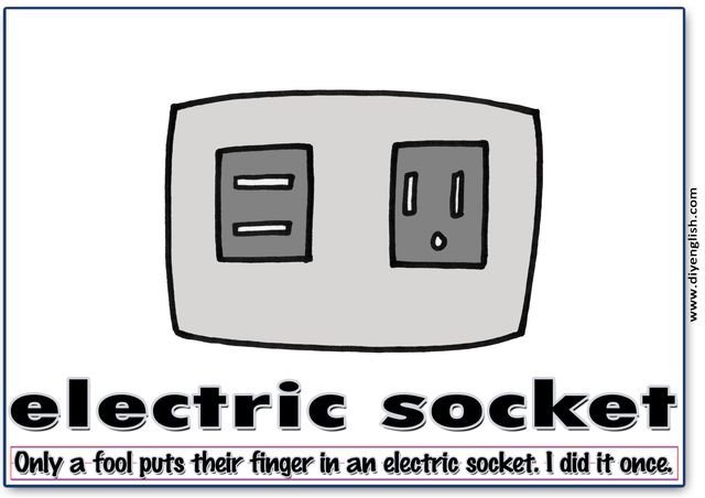 electric socket – Word & fun-fact sentence flashcard