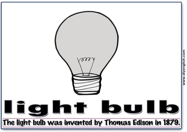 light bulb – Word & fun-fact sentence flashcard
