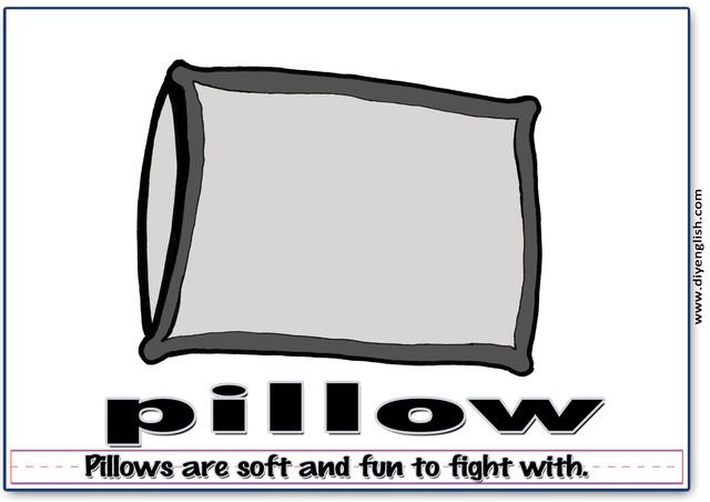 pillow – Word & fun-fact sentence flashcard