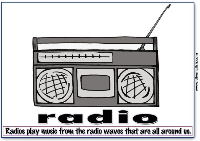 radio – Word & fun-fact sentence flashcard