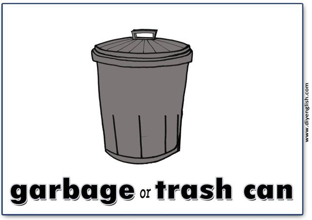 garbage / trash can – English word flashcard