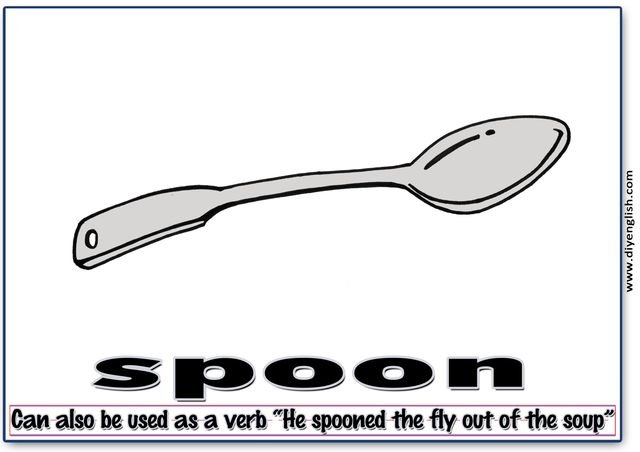 spoon – Word & fun-fact sentence flashcard