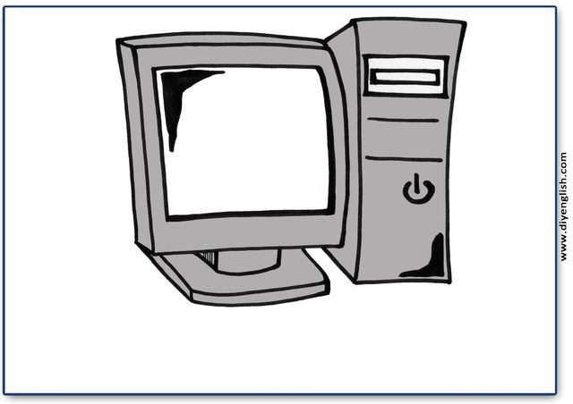 computer – Blank – colour & write flashcard