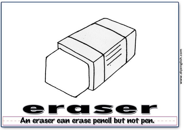 eraser – Word & fun-fact sentence flashcard