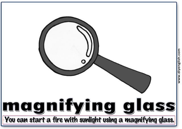 magnifying glass – Word & fun-fact sentence flashcard