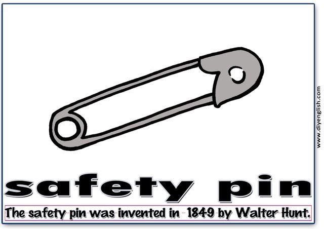 safety pin – Word & fun-fact sentence flashcard