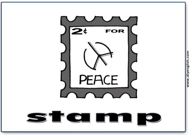 stamp – English word flashcard