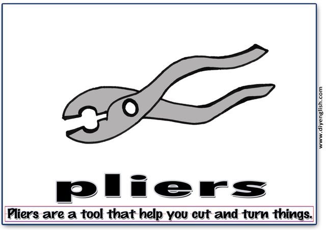 pliers – Word & fun-fact sentence flashcard