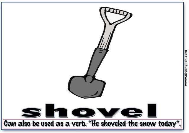 shovel – Word & fun-fact sentence flashcard