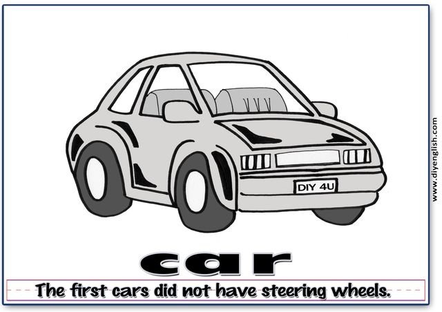 car – Word & fun-fact sentence flashcard