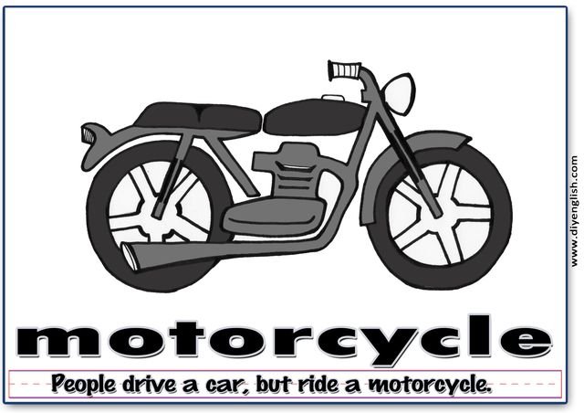 motorcycle – Word & fun-fact sentence flashcard