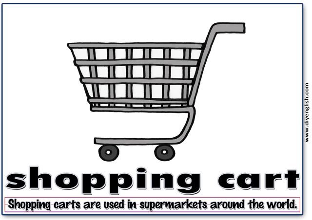 shopping cart – Word & fun-fact sentence flashcard